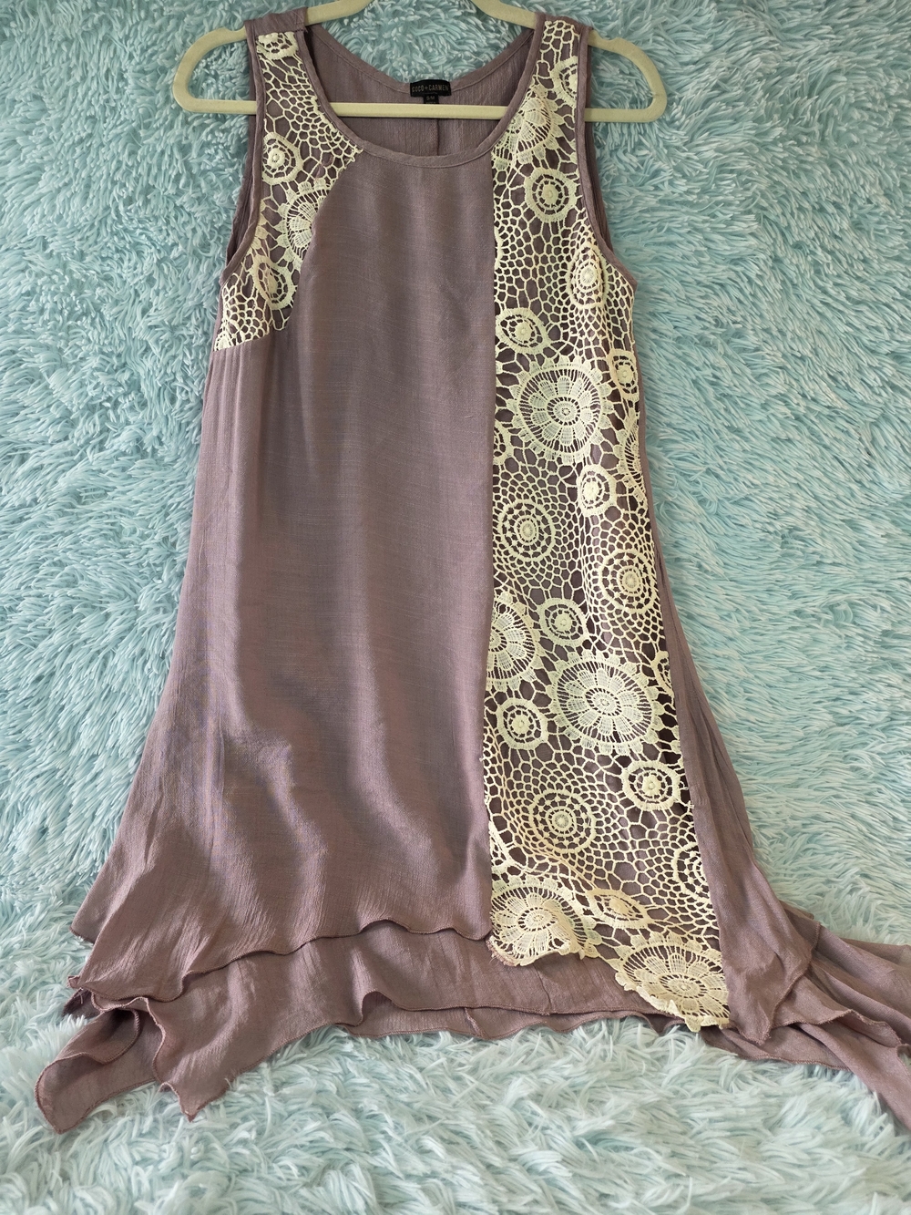 Coco + Carmen Lavender Sleeveless Tunic S Cream Crochet Side Panel Boho Chic